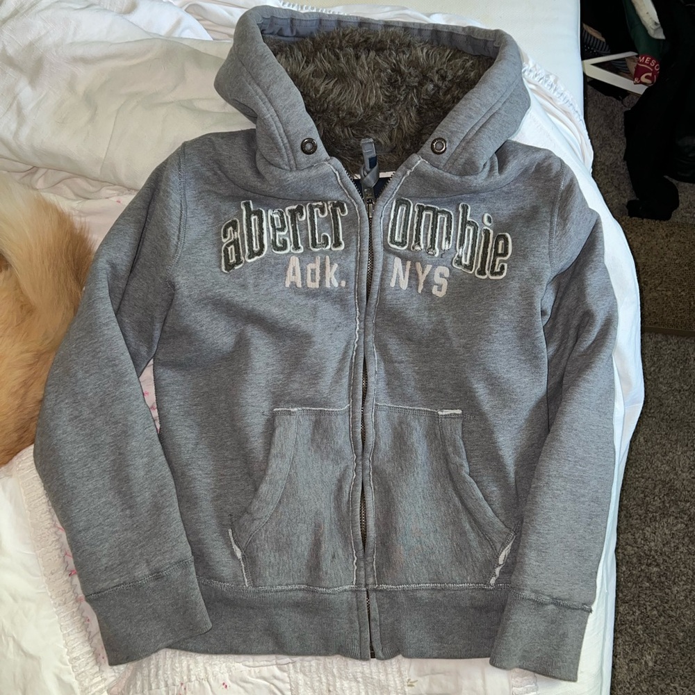 Abercrombie fur lined heavy hooded jacket coat vintage logo